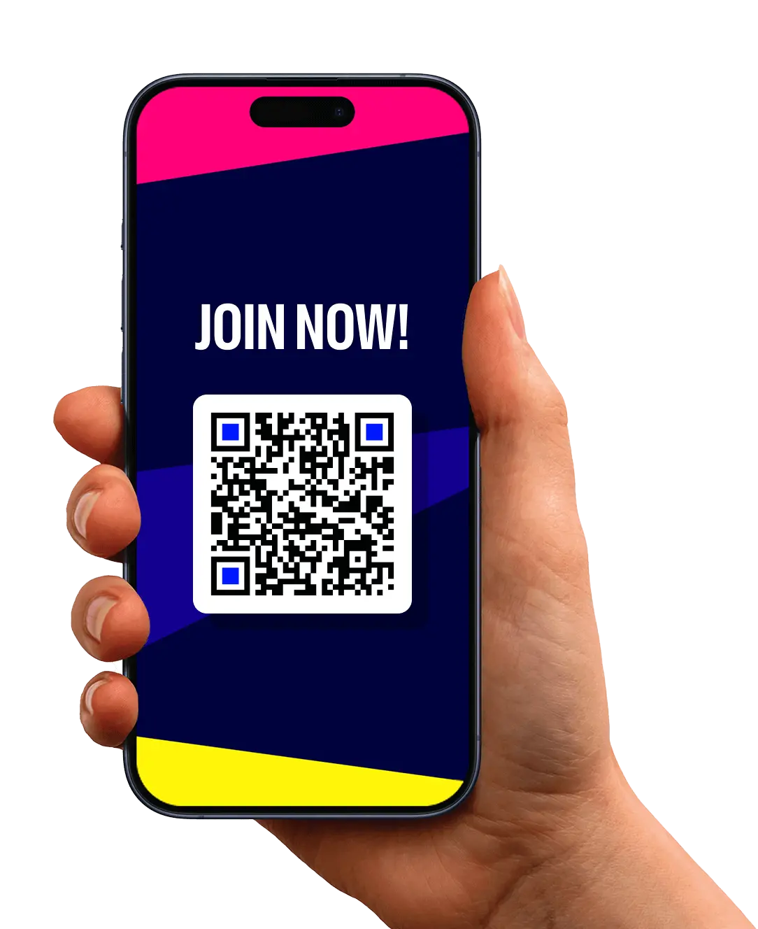 Journie phone with "Join Now" and QR code for download.