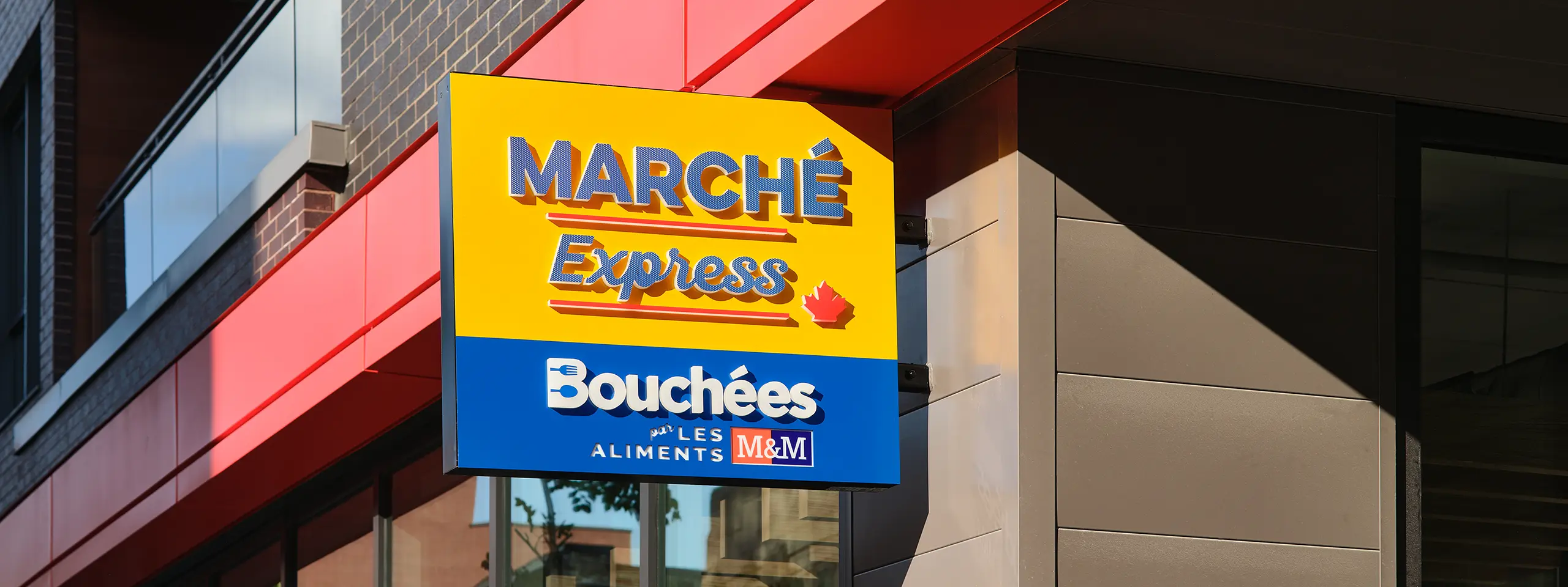 Marche Express sign outside convenience store.